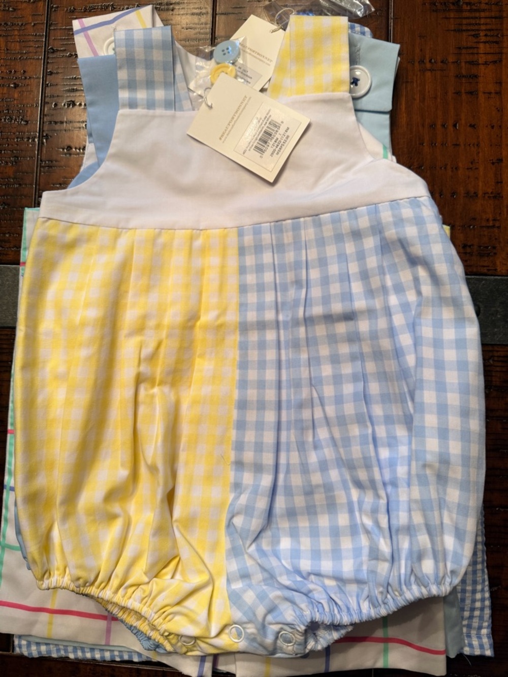 The Beaufort Bonnet Company Yellow and Light Blue Gingham Bubble Romper